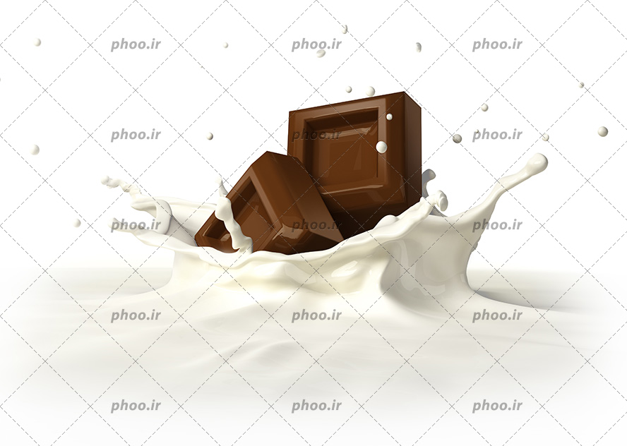 عکس با کیفیت تیکه های شکلات خوشمزه در حال غرق شدن در شیر تازه