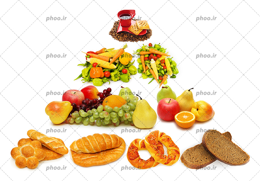 عکس با کیفیت هرم غذایی مواد مفید و مقوی مثل میوه ها و سبزیجات