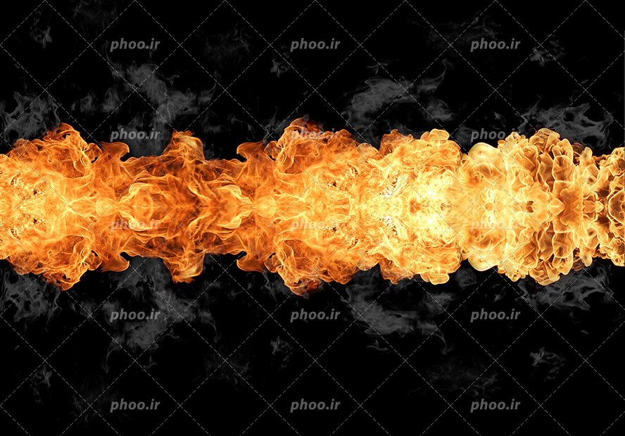 عکس با کیفیت شعله ی آتش به صورت افقی در بکگراند مشکی