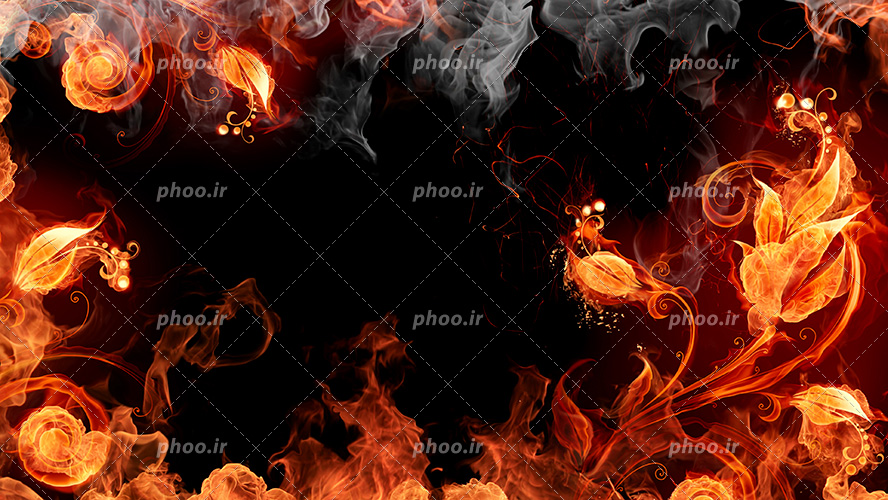 عکس با کیفیت برگ های آتشین به شکل قاب در بک گراند مشکی