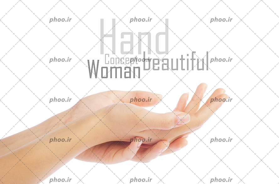 عکس با کیفیت دستان زیبای زن در کنار یکدیگر در پس زمینه سفید و یک جمله انگلیسی در کنارش