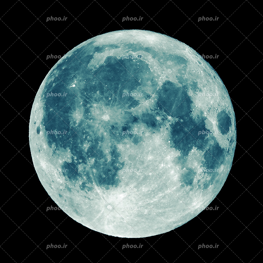 عکس با کیفیت کره ماه به رنگ نقره ای درخشان و به صورت رئال در پس زمینه مشکی