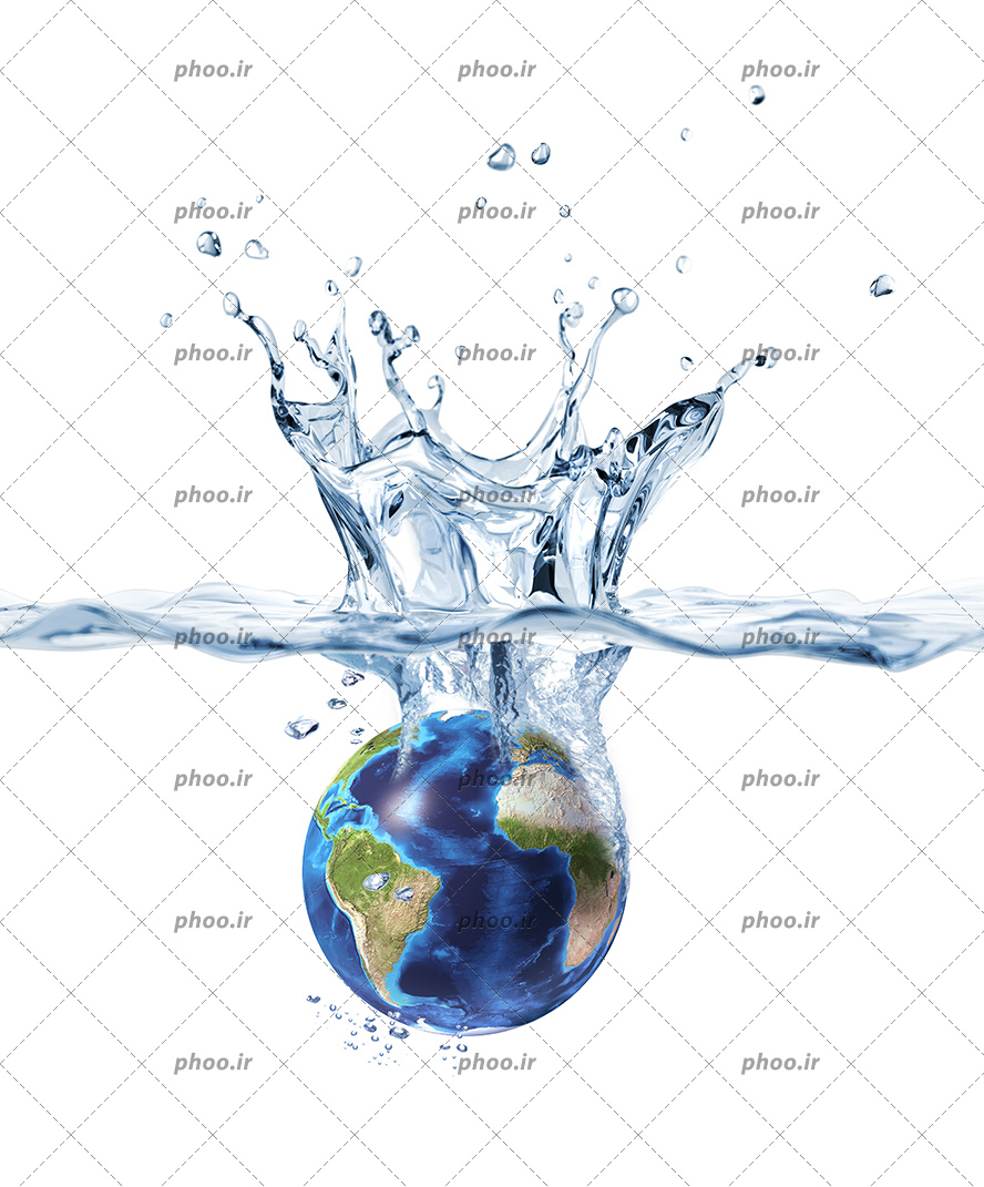 عکس با کیفیت افتادن کره ی زمین در آب و در حال غرق شدن و پرت شدن قطرات آب در هوا