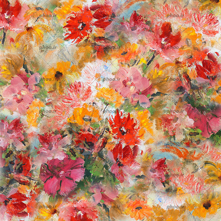 عکس با کیفیت کشیدن نقاشی گل های زیبا به رنگ قرمز و صورتی و نارنجی با استفاده از کاردک