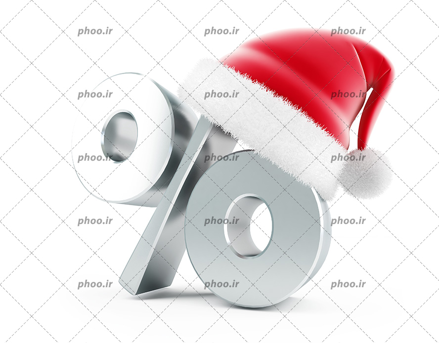 عکس با کیفیت وکتور درصد به رنگ نقره ای با یک کلاه بابانوئل به رنگ قرمز