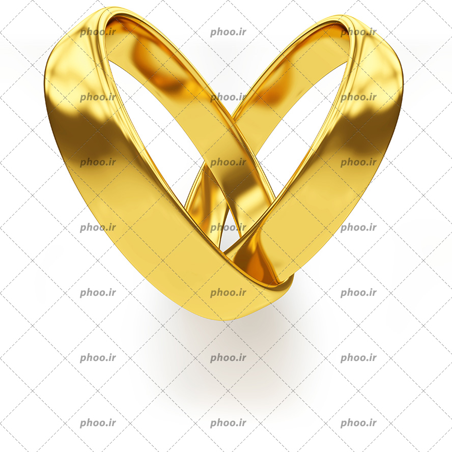 عکس با کیفیت دو حلقه طلایی در کنار یکدیگر به شکل قلب