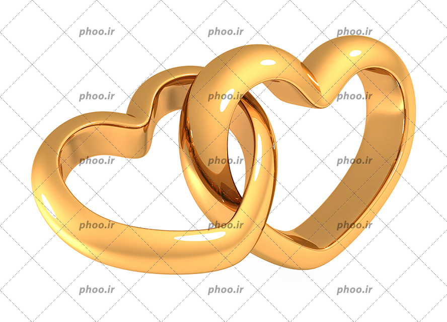 عکس با کیفیت دو قلب طلایی سه بعدی که به صورت زنجیر در هم رفته اند