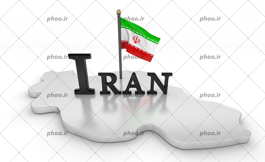 عکس با کیفیت تندیس نقشه ایران به همراه پرچم و کلمه نوشته شده ی ایران به انگلیسی