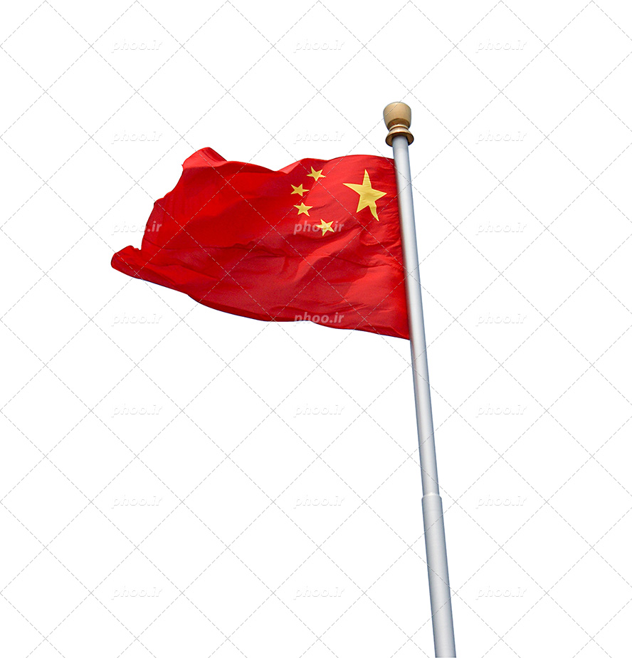 عکس با کیفیت پرچم کشور چین بر روی میله و چین خوردن پرچم به دلیل وزش باد
