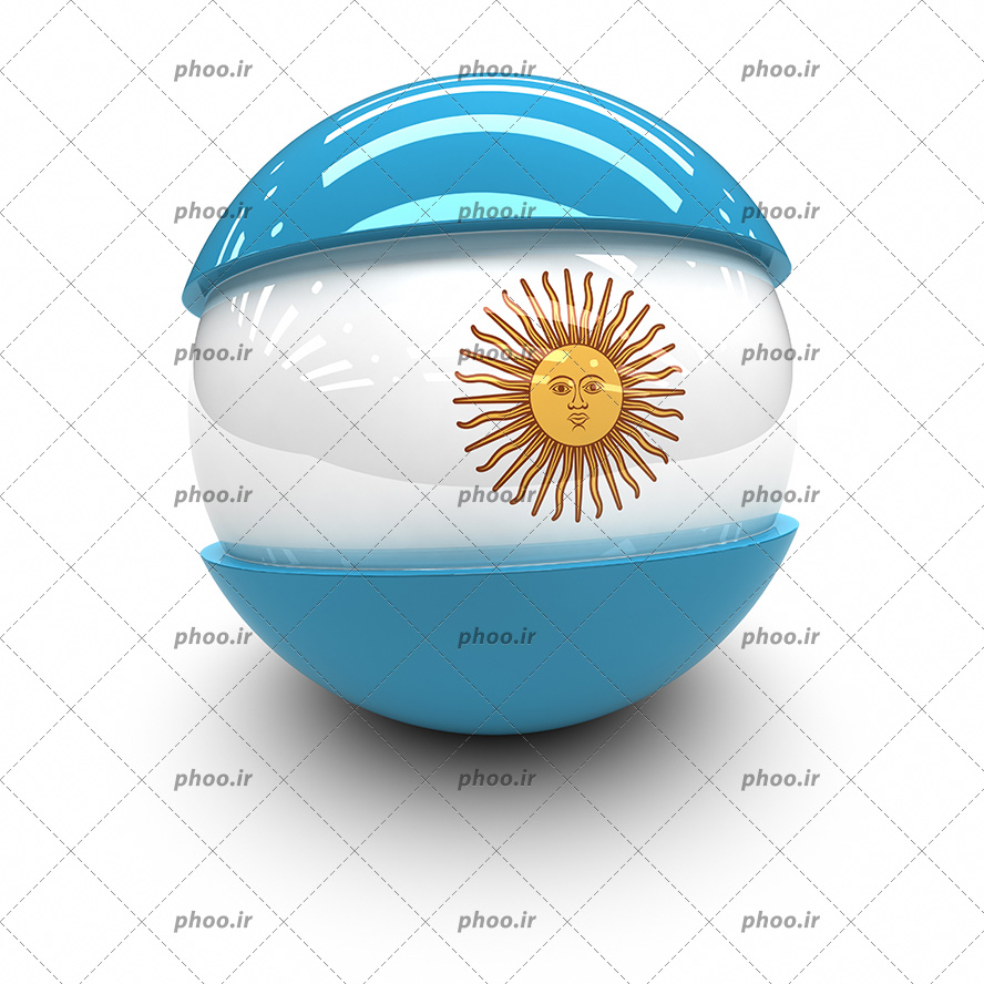 عکس با کیفیت پرچم آرژانتین به شکل گوی سه بعدی در پس زمینه سفید