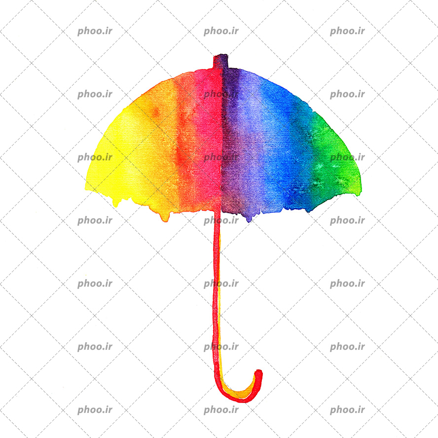 عکس با کیفیت نقاشی آبرنگی چتر رنگارنگ در پس زمینه سفید