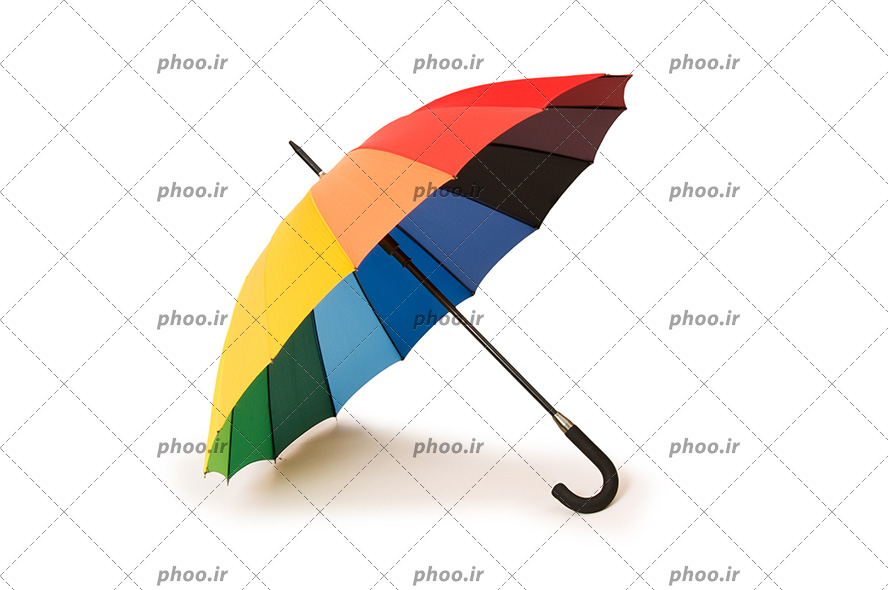 عکس با کیفیت چتر رنگین کمانی در پس زمینه سفید