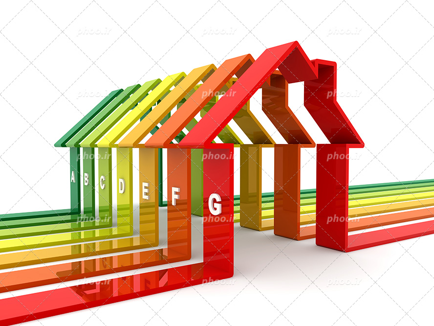 عکس با کیفیت خانه های رنگارنگ ایجاد شده با خط های رنگی به معنای برچسب انرژی