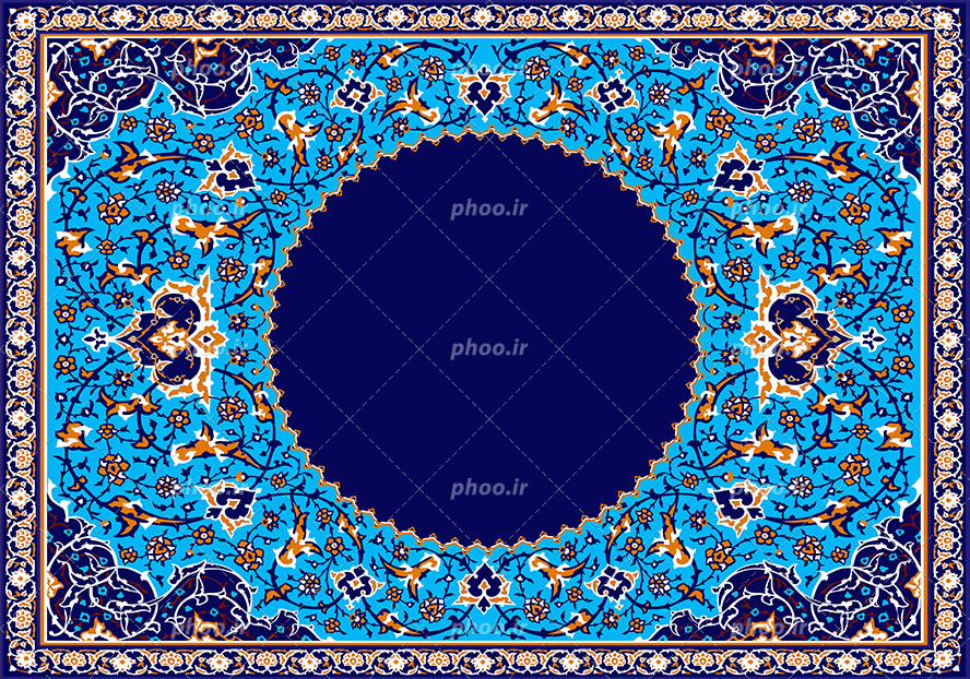 عکس با کیفیت قاب زیبا به رنگ آبی و تزئین شده با خطوط اسلیمی