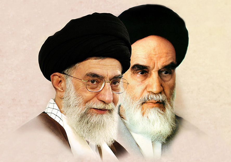 عکس با کیفیت تصویر امام خمینی (ره) و حضرت خامنه ای در حالت سه رخ در کنار یکدیگر با عمامه های مشکی