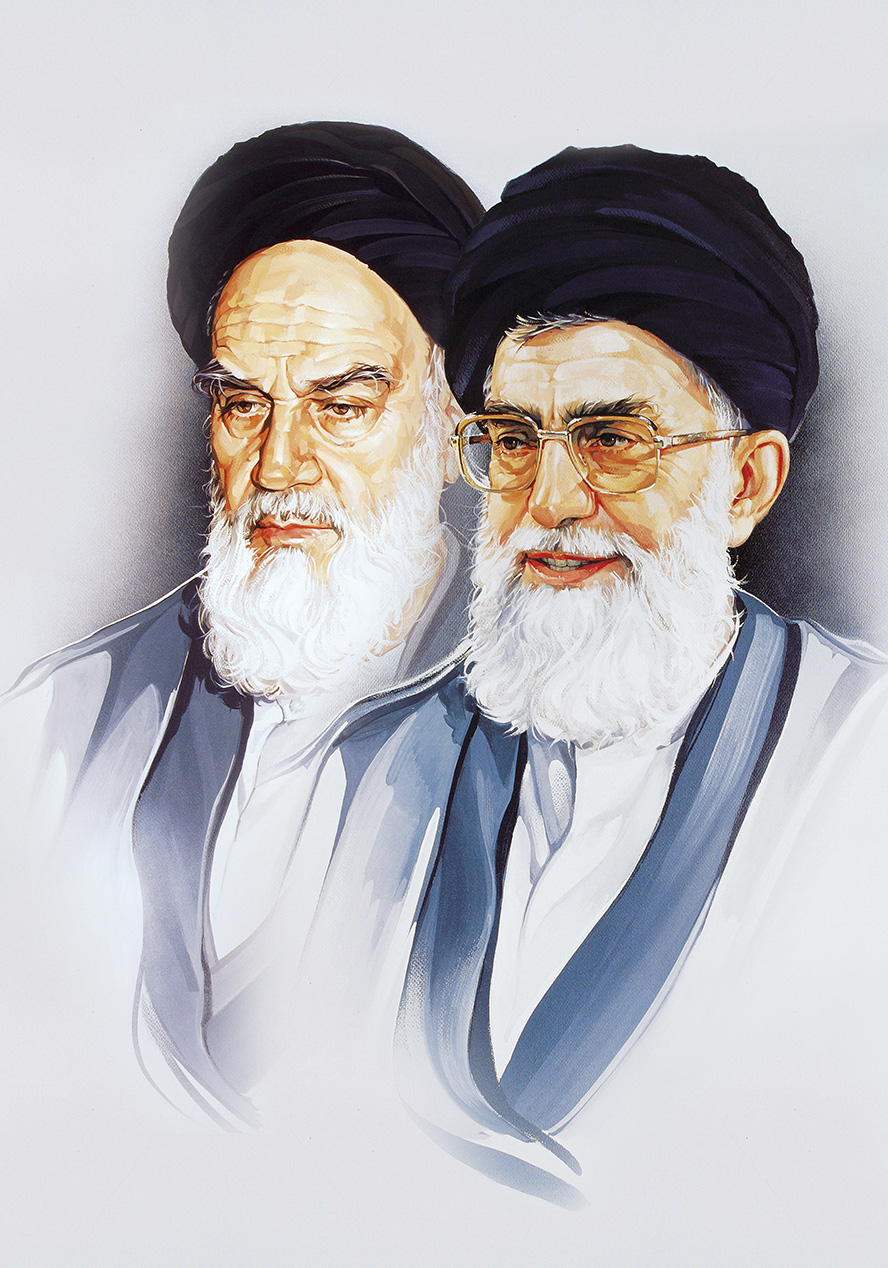 عکس با کیفیت نقاشی چهره امام خمینی (ره) و حضرت خامنه ای در کنار یکدیگر
