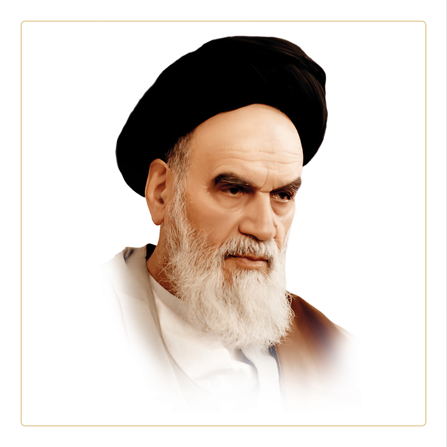 عکس با کیفیت چهره ی امام خمینی در پس زمینه سفید و قاب با کادر باریک