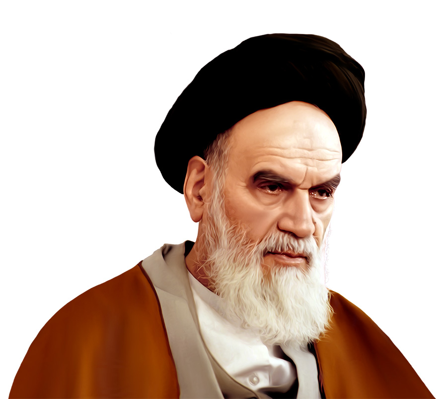 عکس با کیفیت امام خمینی با عبا قهوه ای و عمامه مشکی و پس زمینه به رنگ سفید