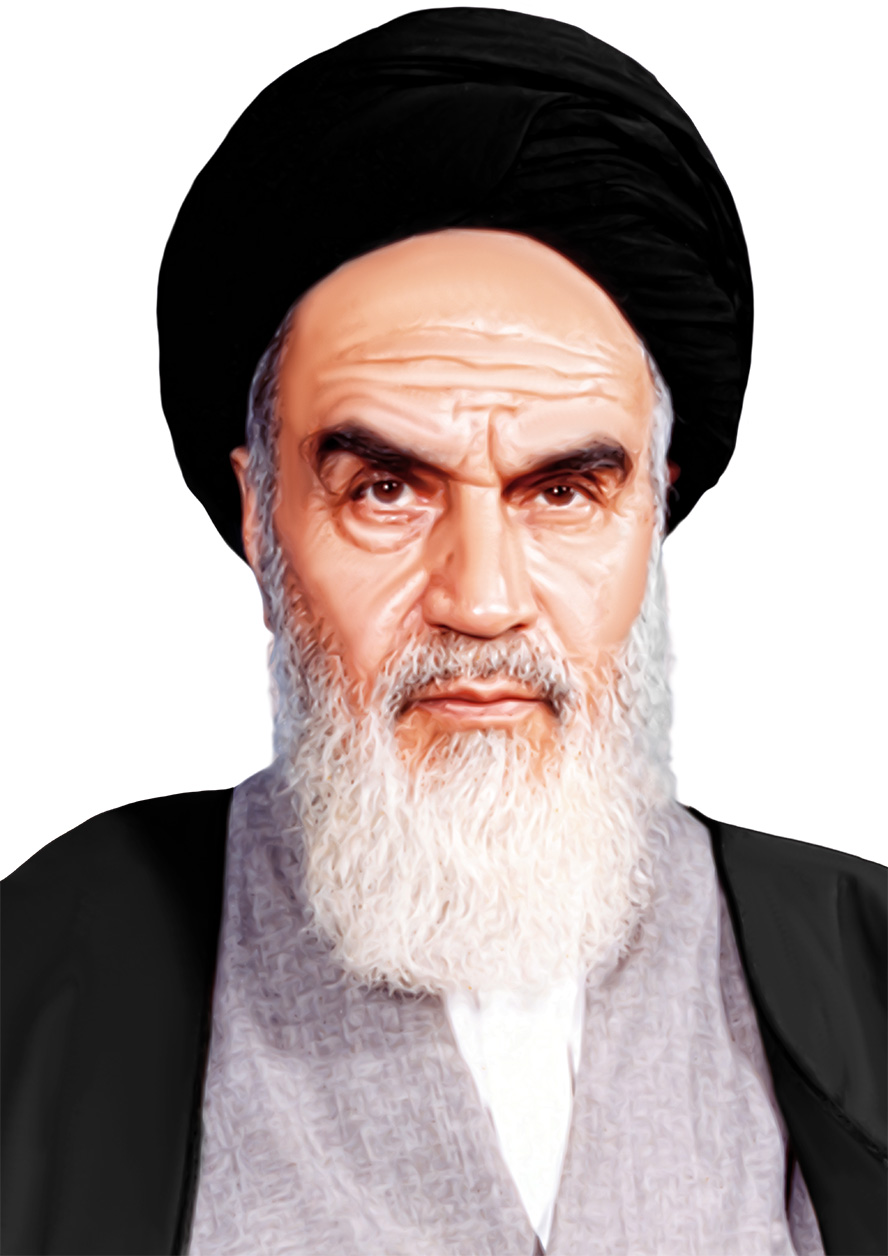 عکس با کیفیت امام خمینی (ره) با عبا و عمامه مشکی در پس زمینه سفید