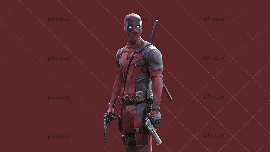 عکس با کیفیت کارکتر اسپایدرمن یا مرد عنکبوتی با لباسی متفاوت و تفنگ در دست در پس زمینه قرمز