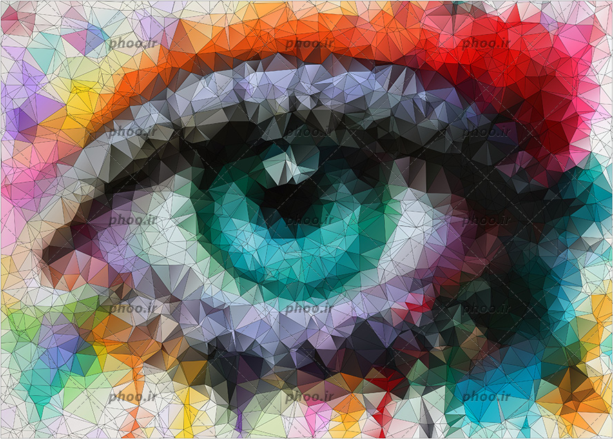 عکس با کیفیت نقاشی چشم در یک ظاهر طراحی شده هندسی انتزاعی هندسی با رنگ های زیبا و شاد