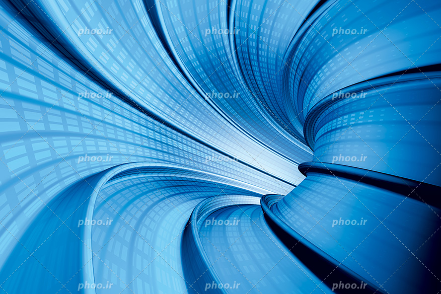 عکس با کیفیت تونل با دیواره های آبی رنگ به شکل سه بعدی مناسب برای والپیپر و کاغذ دیواری ها