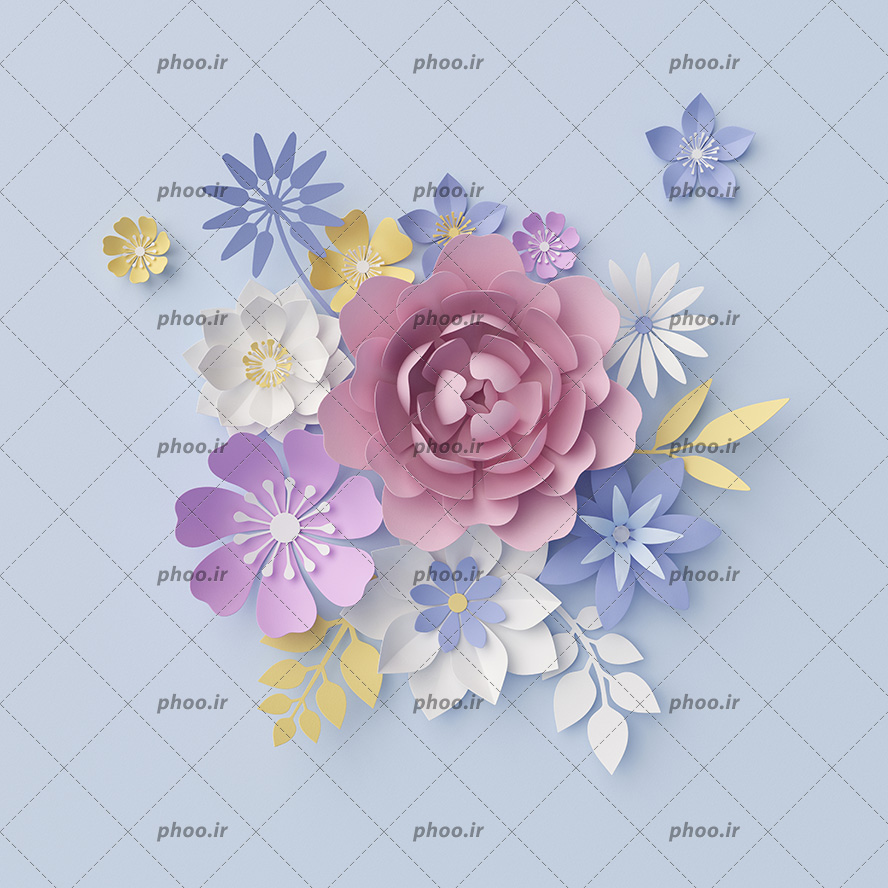 عکس با کیفیت گل های رنگارنگ کاغذی برجسته در پس زمینه سوسنی مناسب برای والپیپر و دیوارپوش ها