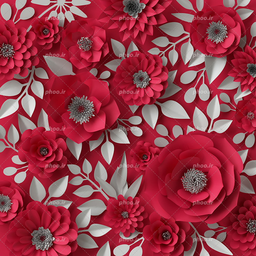عکس با کیفیت گل های برجسته قرمز رنگ در کنار یکدیگر مناسب برای دیوارپوش ها و والپیپر