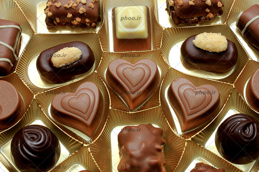 عکس شیرینی شکلاتی با شکل ها و تزئین های متفاوت در قالب های طلایی