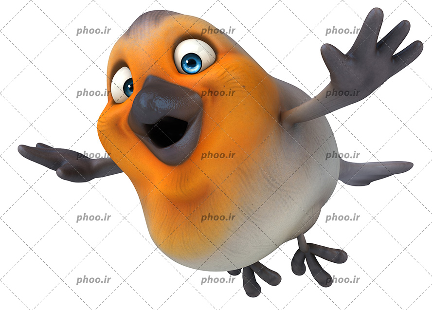 عکس با کیفیت کبوتر انیمیشنی زیبای نارنجی رنگ در حال پرواز در پس زمینه سفید