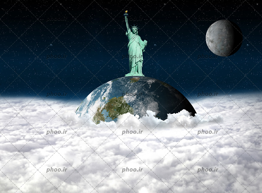عکس مجسمه آزادی آمریکا روی کره زمین در فضا