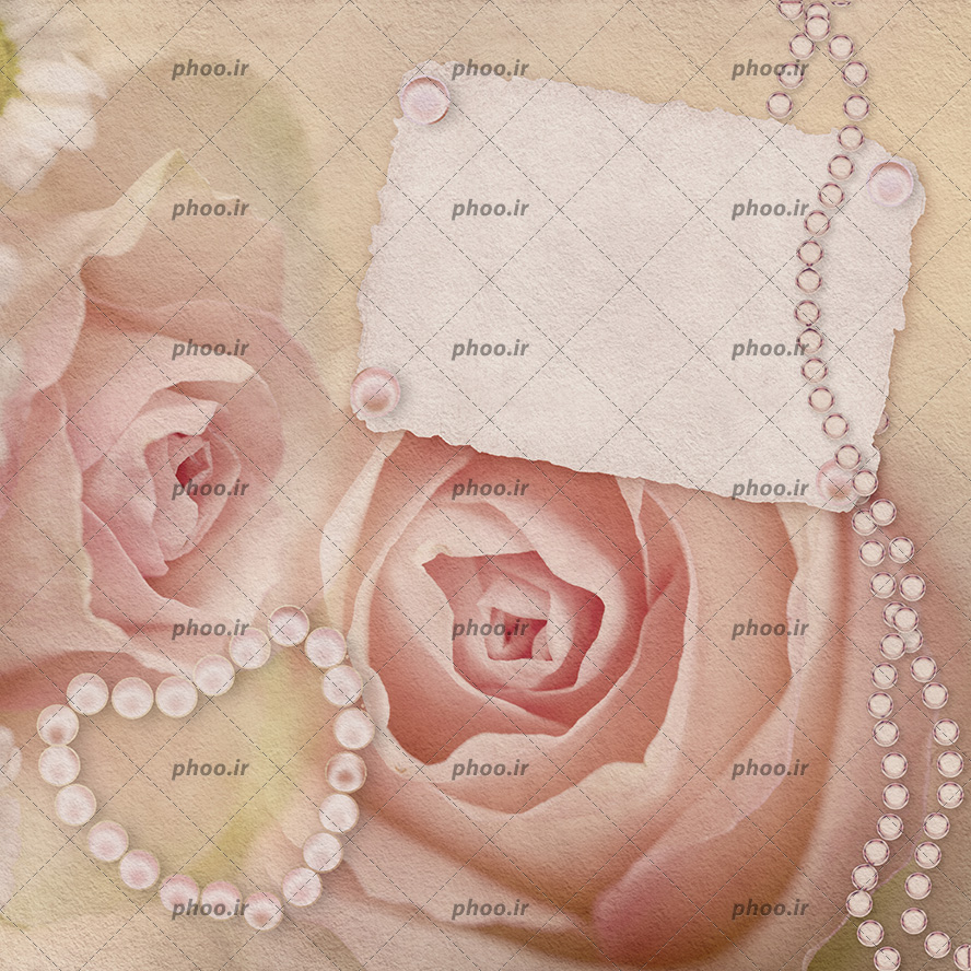 عکس برگه خالی با گوشه های دکمه ای روی زمینه پوستری با گل های صورتی ملیح