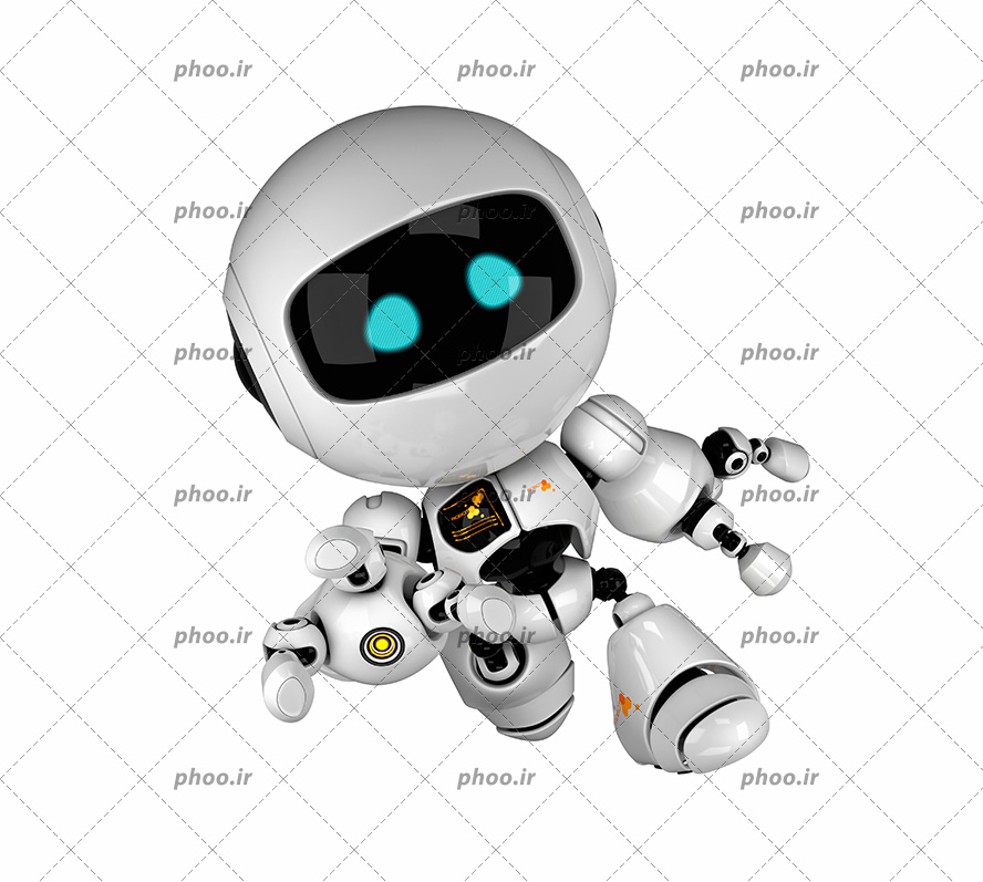 عکس با کیفیت ربات کوچک هوشمند در حال دویدن و پس زمینه به رنگ سفید