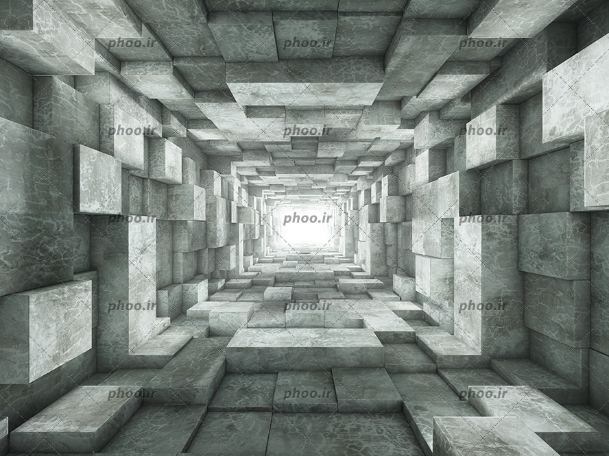 عکس با کیفیت تونل ساخته شده با بلوکه های سیمانی به صورت سه بعدی