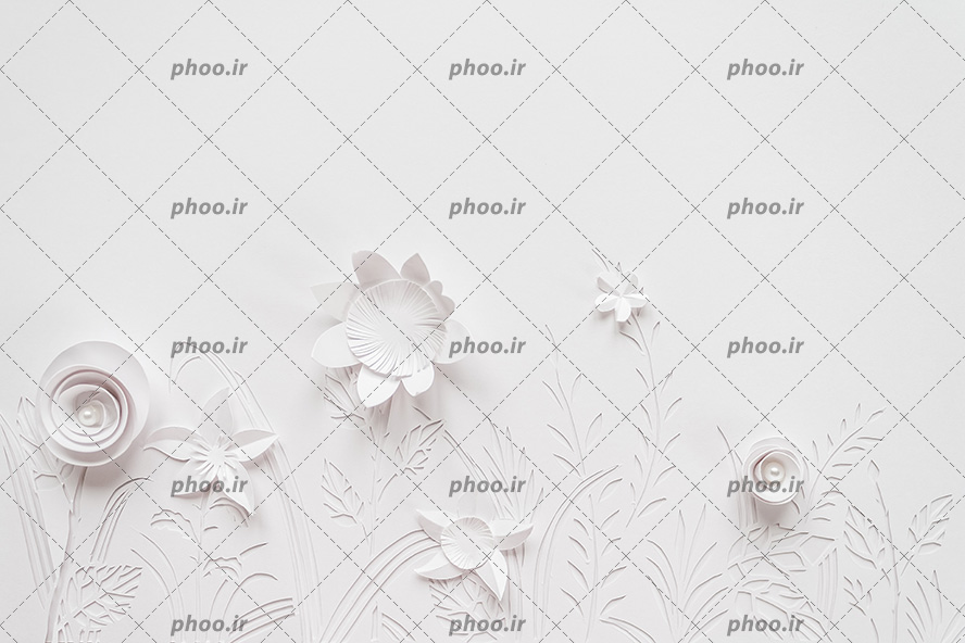 عکس با کیفیت برگ ها به همراه گل های سه بعدی مناسب کاغذ دیواری و پترن با قابلیت تکرار