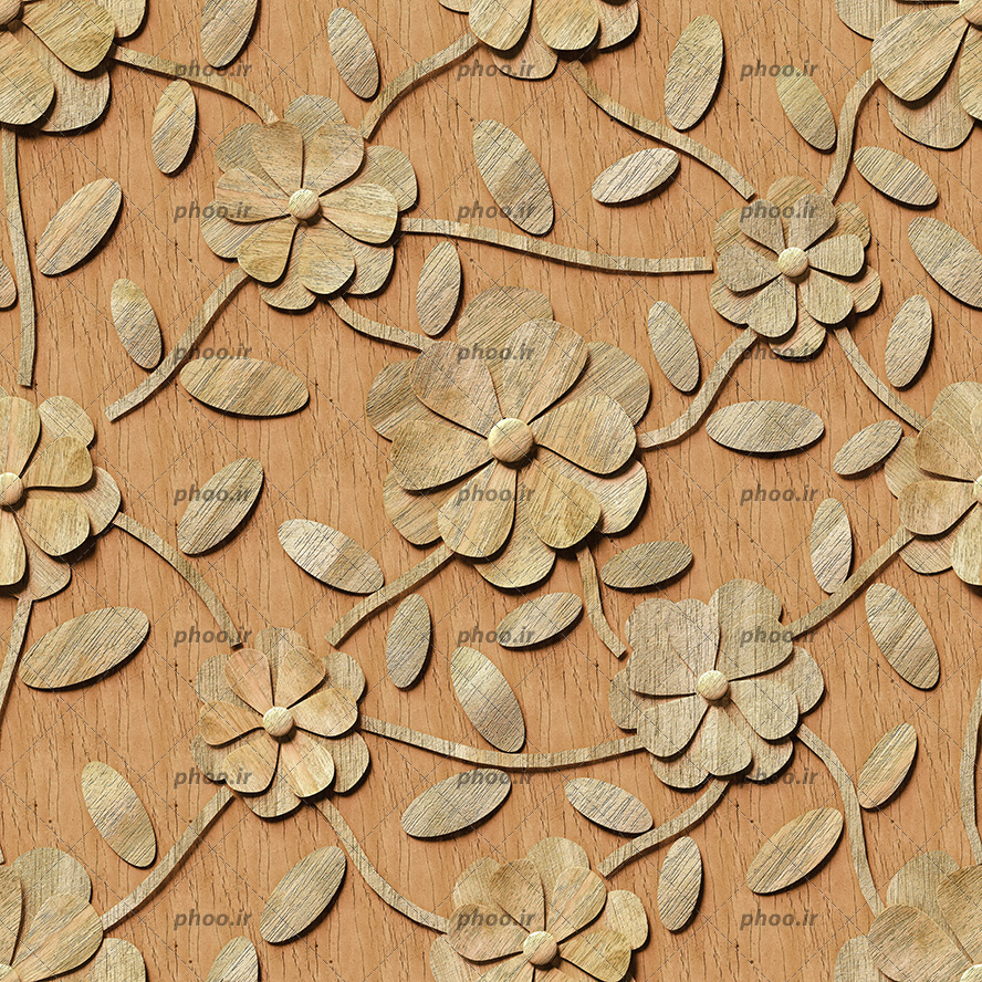 عکس با کیفیت گل های زیبا منبت کاری شده سه بعدی روی چوب مناسب برای دیوارپوش ها و کاغذ دیواری ها