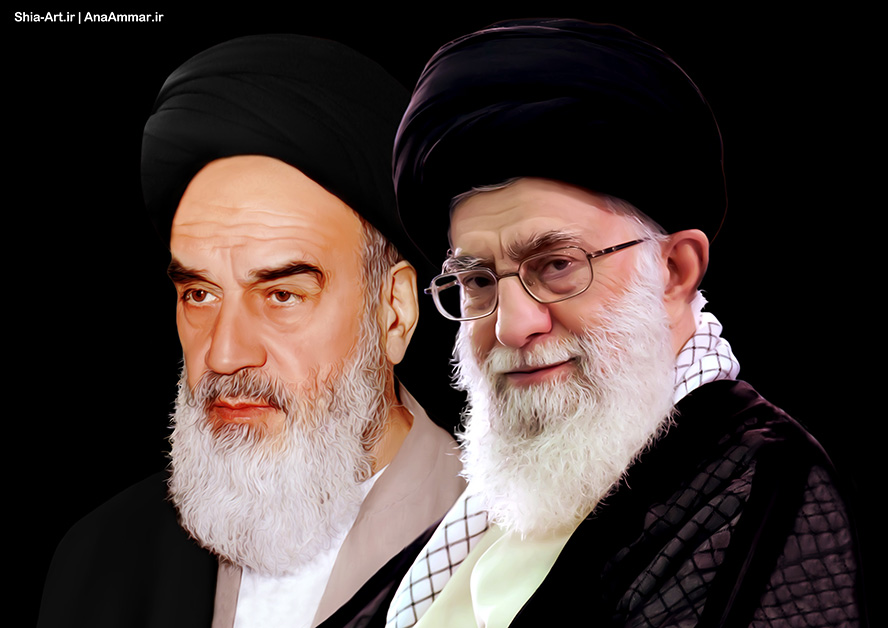 عکس با کیفیت چهره ی امام خمینی (ره) در کنار مقام معظم رهبری در پس زمینه مشکی