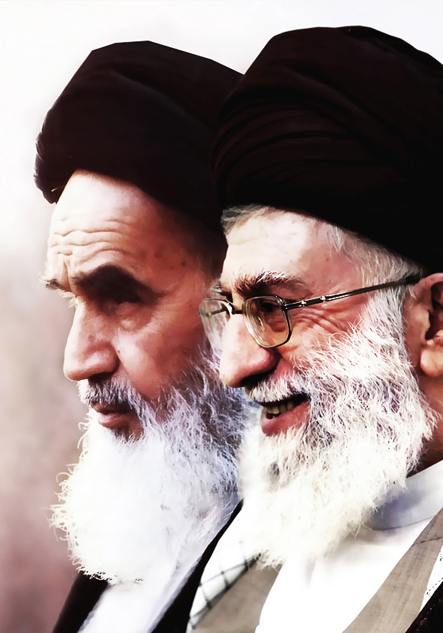 عکس با کیفیت چهره امام خمینی (ره) در کنار حضرت خامنه ای با لبخند زیبا و به همراه عمامه مشکی